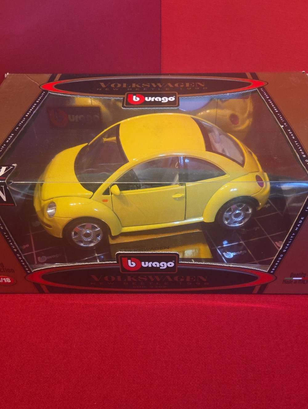 1/18 scale 1998 Yellow Volkswagen Beetle Die-Cast Toy Car by Burago
